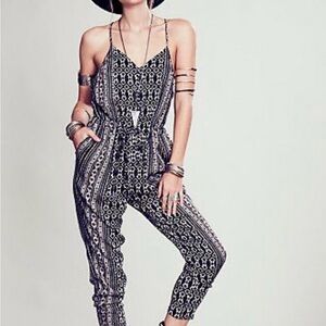 Free People Sunset Jumpsuit- Black/White Geometric size Medium